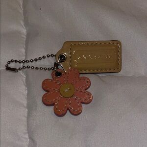 Coach Orange Flower Keychain with Tan Tag